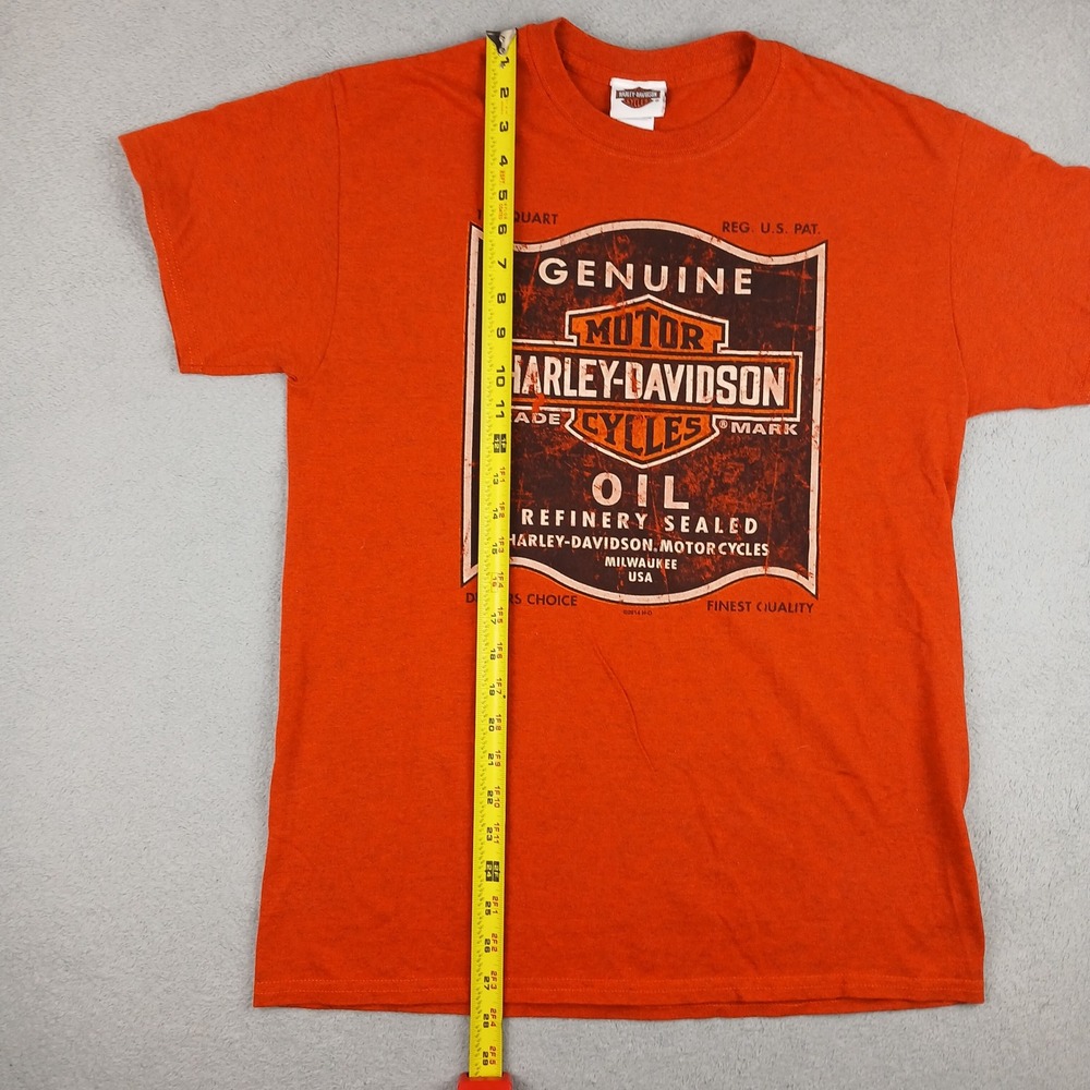 Harley Davidson Shirt Mens Medium Orange Graphic Central Maine Bangor Oil Tee - Picture 7 of 13